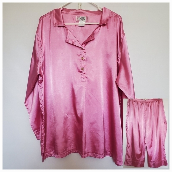 BRIGI USA PINK RETRO 50s STYLE PAJAMAS TOP & CROP PANTS BARBIE GIRLY WOMEN XL - Picture 1 of 16